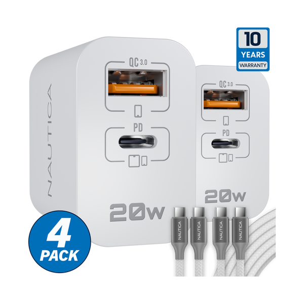 Nautica Turan Core 20 Charging Bundle, 2 Pack 20W USB C Wall Chargers