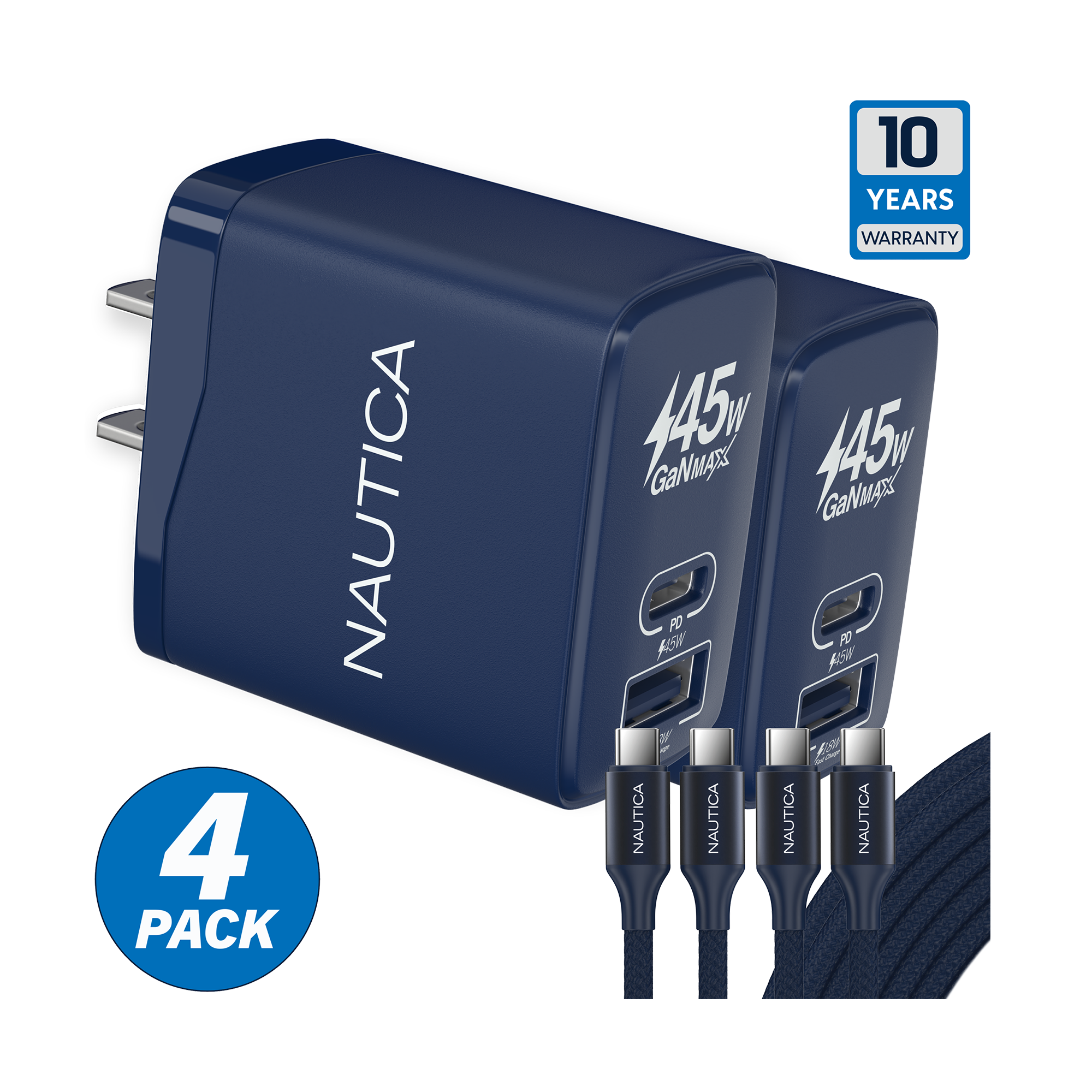 Nautica Turan Core 45 Charging Bundle, 2 Pack 45W USB C Wall Chargers