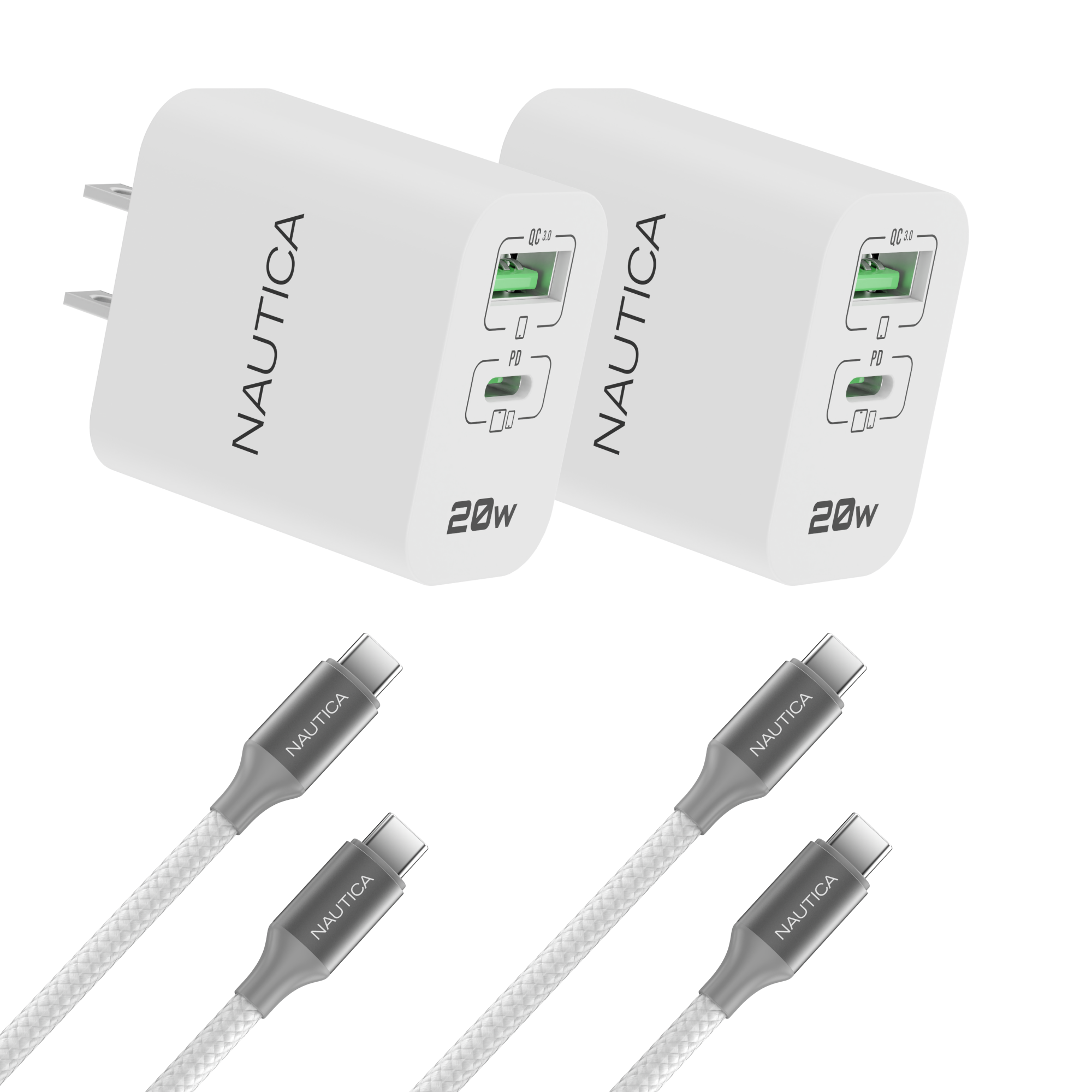 Nautica Turan Core 20 Charging Bundle – 2× 20W Wall Chargers + 2× USB-C to USB-C Cables