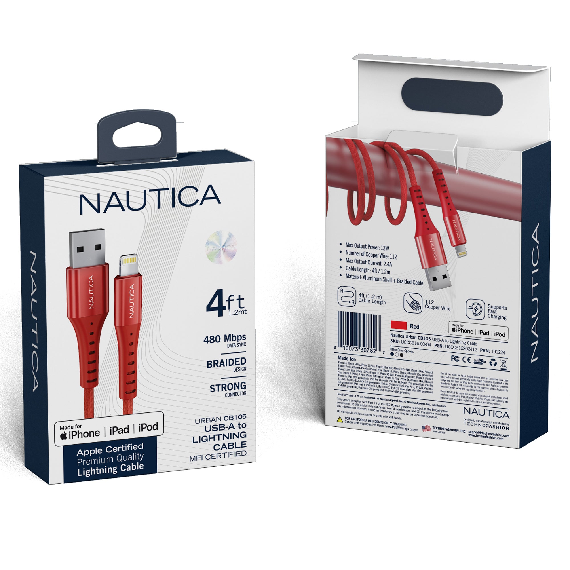 Nautica CB105 USB-A To Lightning Braided Cable MFI Certified