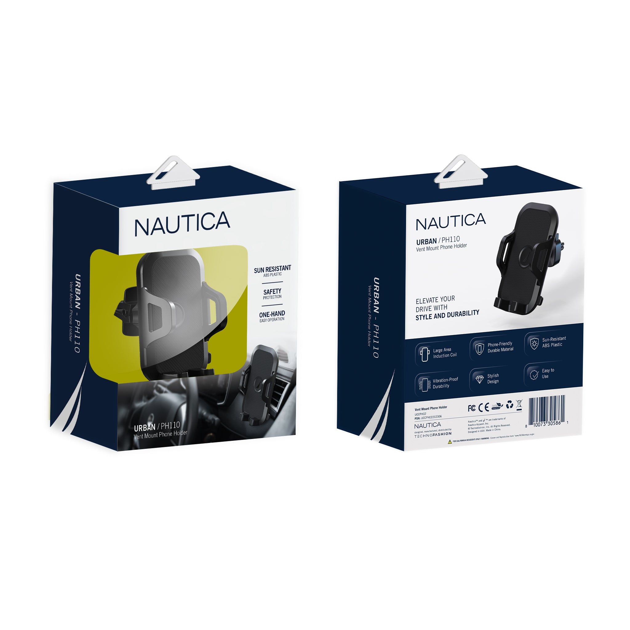 Nautica PH110 Universal Car Phone Holder – 3-in-1 Mount, 360° Rotation, Secure & Scratch-Free Grip