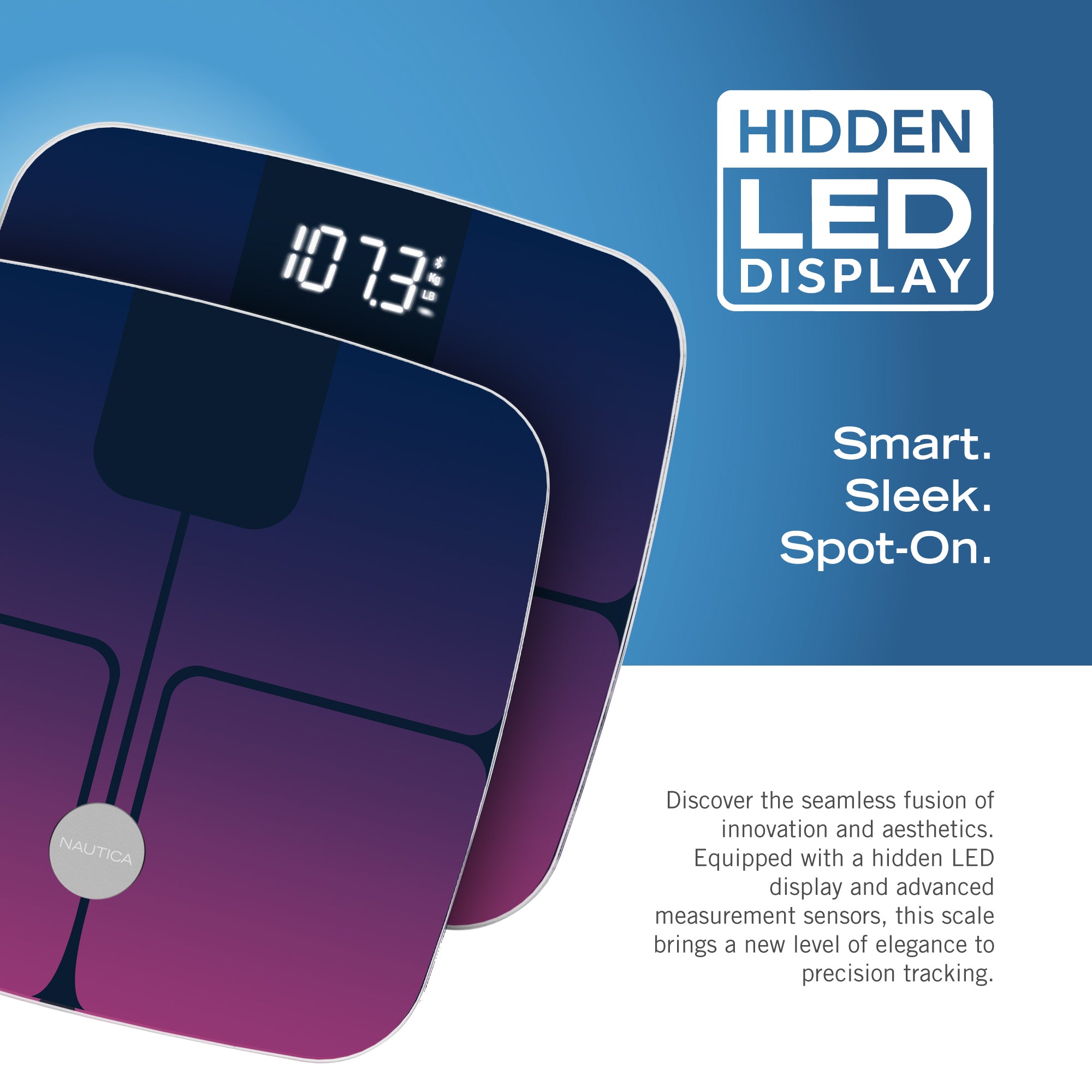Nautica Body Tracker Plus Digital Scale for Body Weight, Bluetooth-Enabled Smart Scale with BMI, Body Fat, Muscle Mass Tracking & More