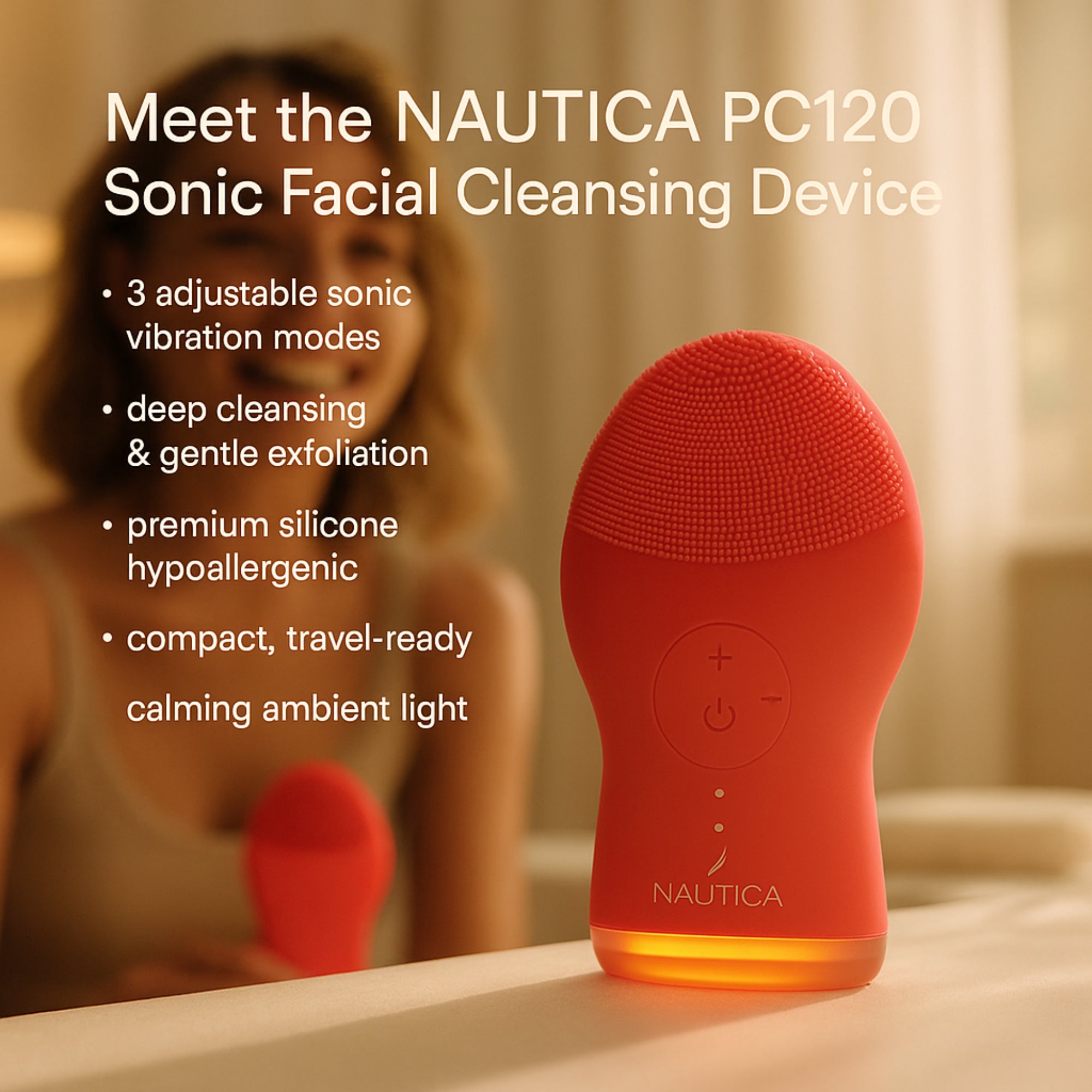 Nautica PC120 Facial Cleansing Brush Made with Ultra-Hygienic Soft Silicone, Waterproof, Rechargeable Vibrating Face Scrub Brush for Men & Women